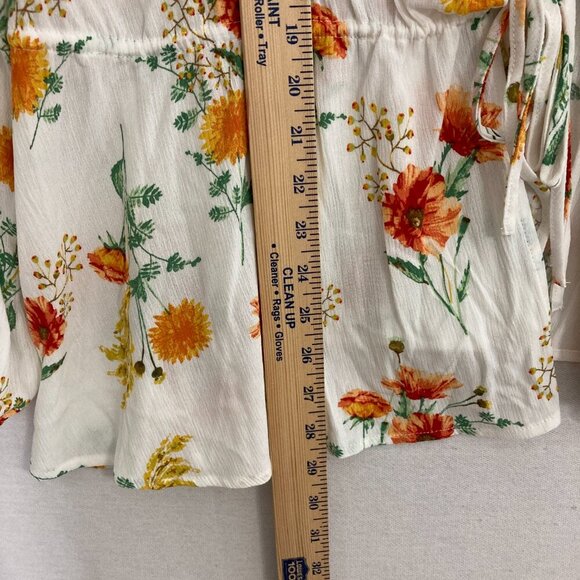 Torrid Gauze Floral Tie Front Lightweight Top Plus 2X Cream Orange Feminine - Picture 6 of 10